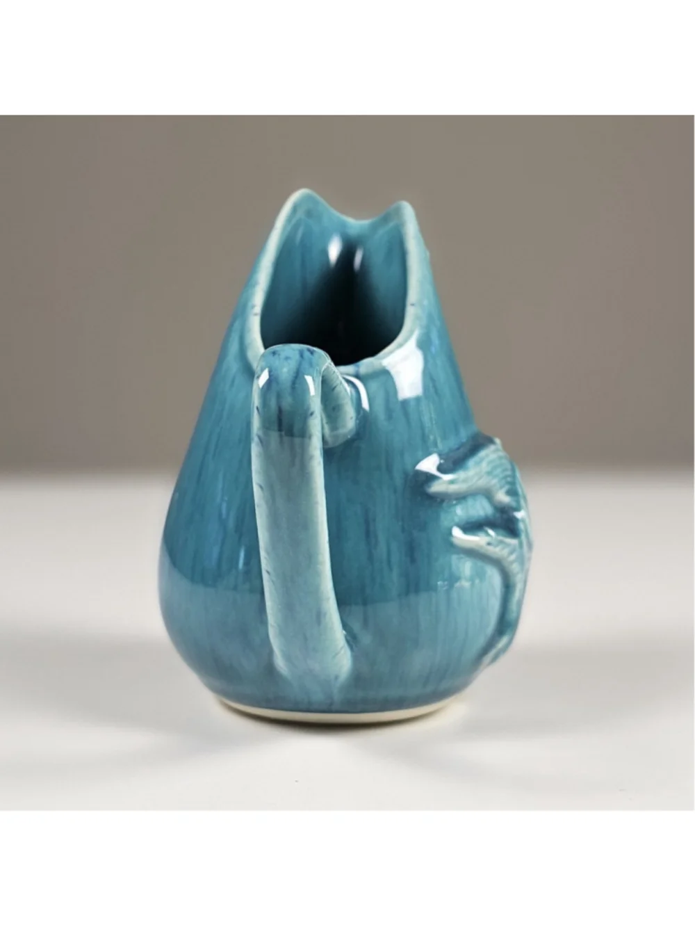 Vintage Teal Blue Ceramic Fish Creamer Pitcher 3.75